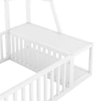 Okak Letto a soppalco in metallo, dimensioni singole/matrimoniali, letto studio con recinzione di sicurezza, scaffali portaoggetti e scrivania salvaspazio per camerette dei bambini