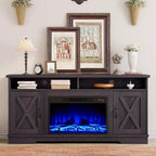 AMERLIFE Mobile TV 63" stile rustico con caminetto da 26", per TV fino a 73", per salotto