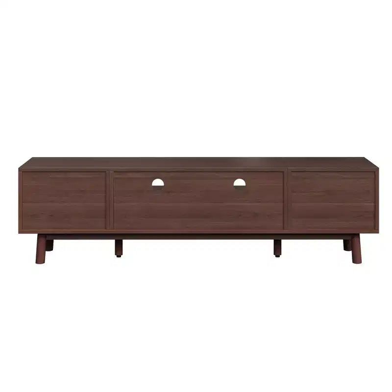 Mobile TV moderno da 75" con ante a chiusura ammortizzata e cassetti in rattan, elegante mobile TV con vano a ribalta, consolle TV in stile rustico, marrone scuro - HABITRIO