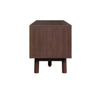 Mobile TV moderno da 75" con ante a chiusura ammortizzata e cassetti in rattan, elegante mobile TV con vano a ribalta, consolle TV in stile rustico, marrone scuro - HABITRIO