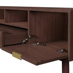 Mobile TV moderno da 75" con ante a chiusura ammortizzata e cassetti in rattan, elegante mobile TV con vano a ribalta, consolle TV in stile rustico, marrone scuro - HABITRIO