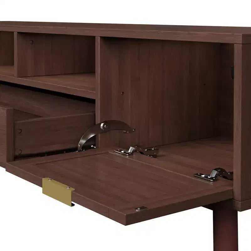 Mobile TV moderno da 75" con ante a chiusura ammortizzata e cassetti in rattan, elegante mobile TV con vano a ribalta, consolle TV in stile rustico, marrone scuro - HABITRIO