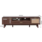 Mobile TV moderno da 75" con ante a chiusura ammortizzata e cassetti in rattan, elegante mobile TV con vano a ribalta, consolle TV in stile rustico, marrone scuro - HABITRIO