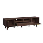 Mobile TV moderno da 75" con ante a chiusura ammortizzata e cassetti in rattan, elegante mobile TV con vano a ribalta, consolle TV in stile rustico, marrone scuro - HABITRIO