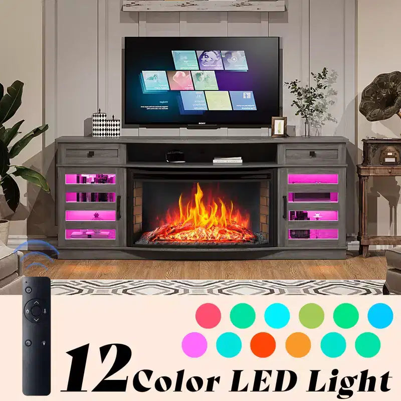 Mobile TV AMERLIFE con camino ricurvo, 70 LED e camino elettrico da 36''