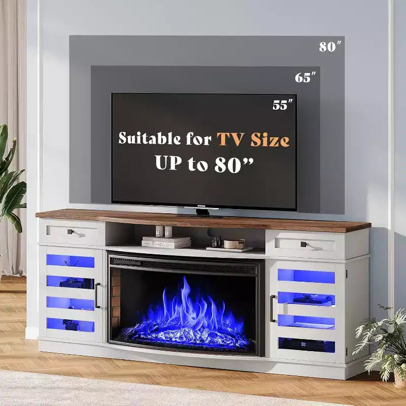 Mobile TV AMERLIFE con camino ricurvo, 70 LED e camino elettrico da 36''