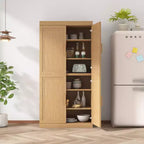 62x31x16 Wood Accent Cabinet in Natural Color, Storage Organizer with Adjustable Shelves for Kitchen Bedroom Entryway Living Room Dinning Room