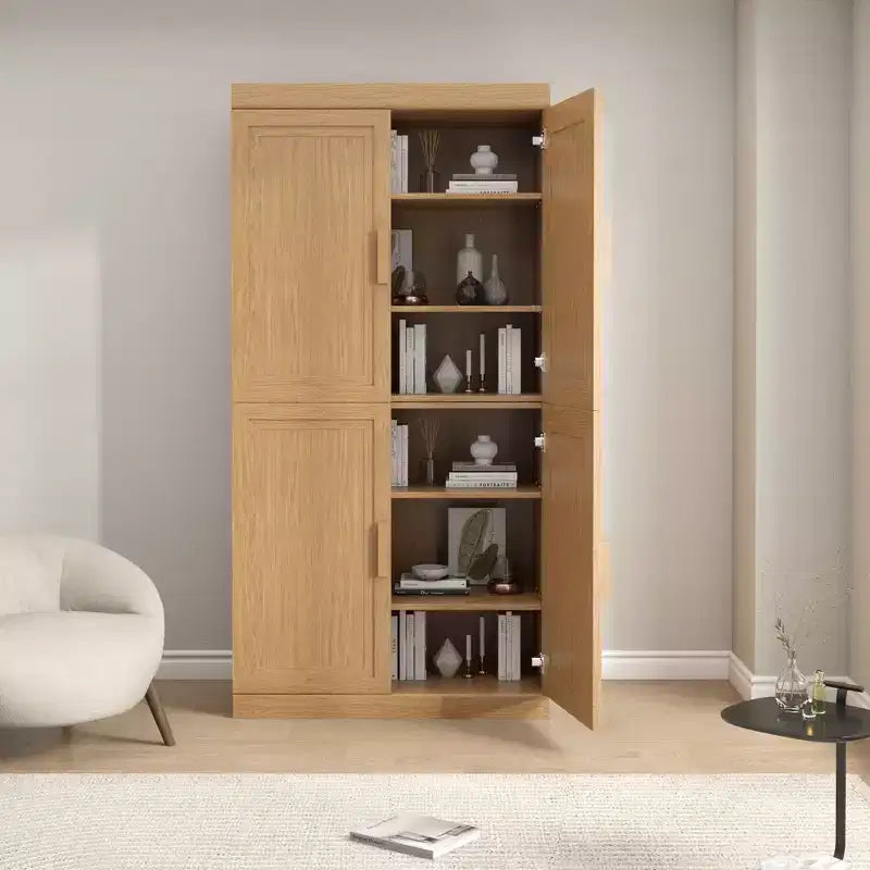 Mobiletto in legno 62x31x16 cm in colore naturale, organizer contenitore con ripiani regolabili per cucina, camera da letto, ingresso, soggiorno, sala da pranzo