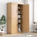 Mobiletto in legno 62x31x16 cm in colore naturale, organizer contenitore con ripiani regolabili per cucina, camera da letto, ingresso, soggiorno, sala da pranzo