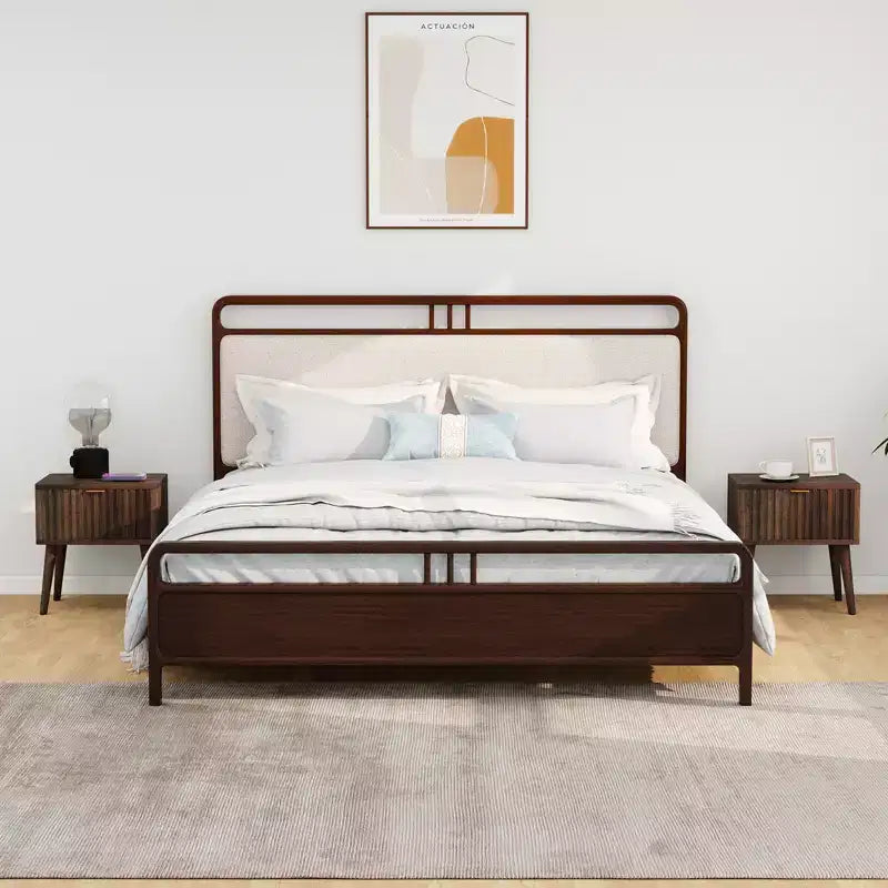 MUUEGM 18.7 comodino scanalato in noce | Tavolino moderno di metà secolo con cassetto contenitore per soggiorno e camera da letto, marrone scuro