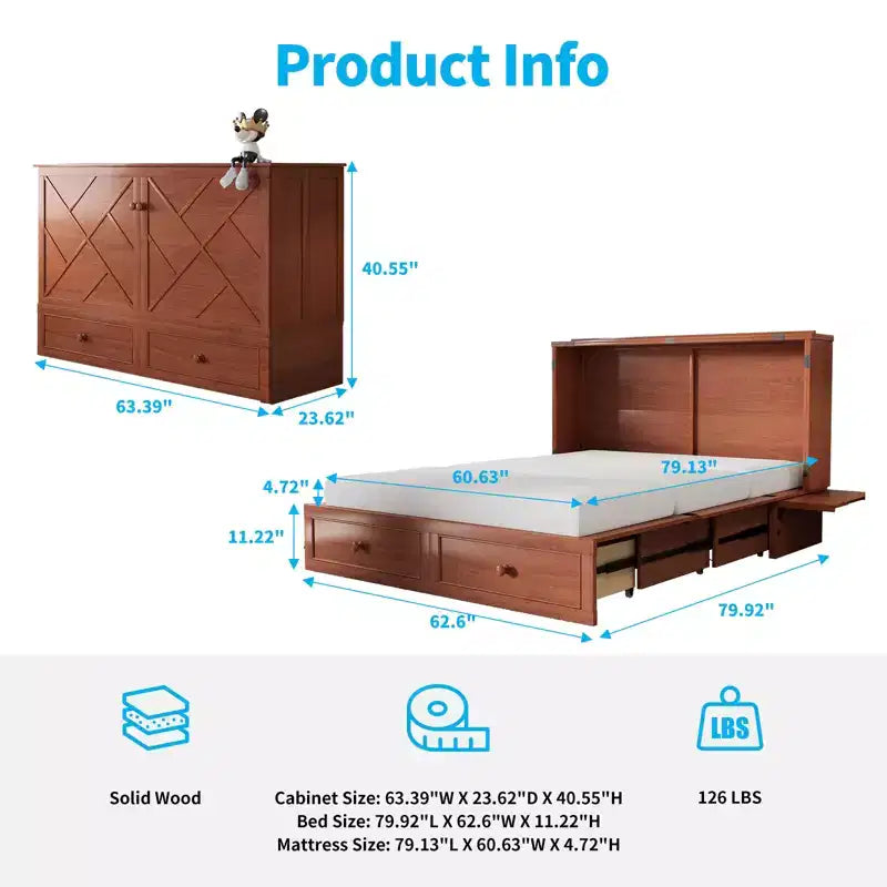 Mjkone Murphy Letto Contenitore Queen Size con Materasso e Spazio di Archiviazione