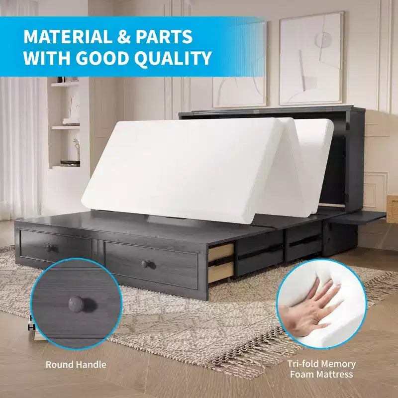 Mjkone Murphy Letto Contenitore Queen Size con Materasso e Spazio di Archiviazione