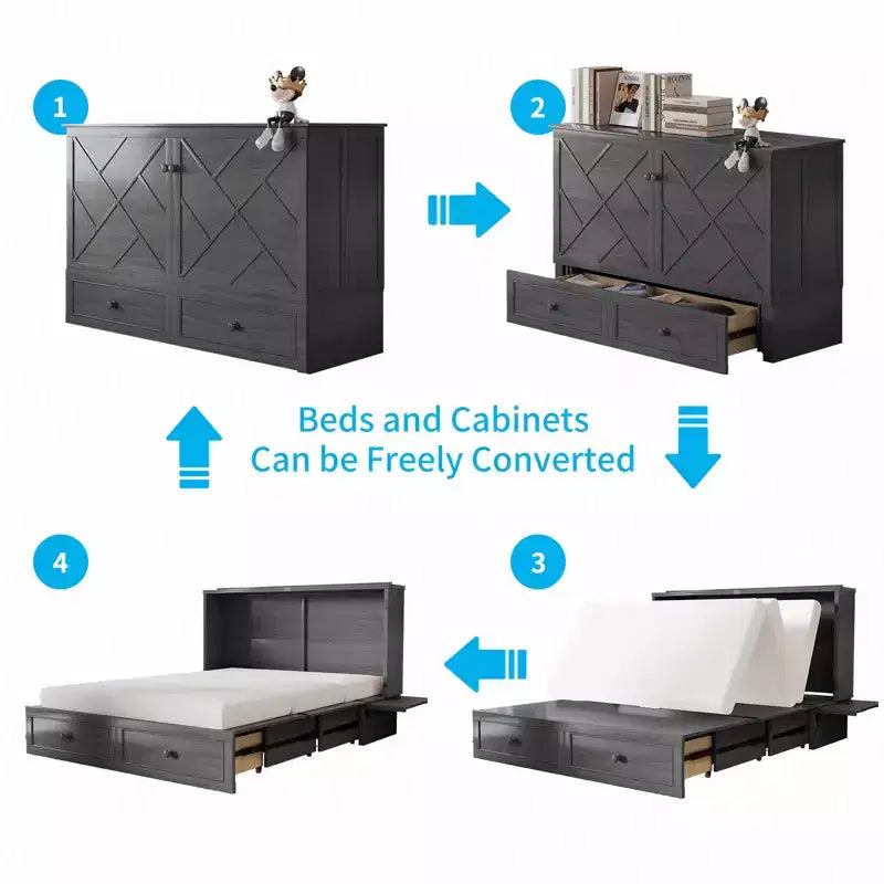 Mjkone Murphy Letto Contenitore Queen Size con Materasso e Spazio di Archiviazione