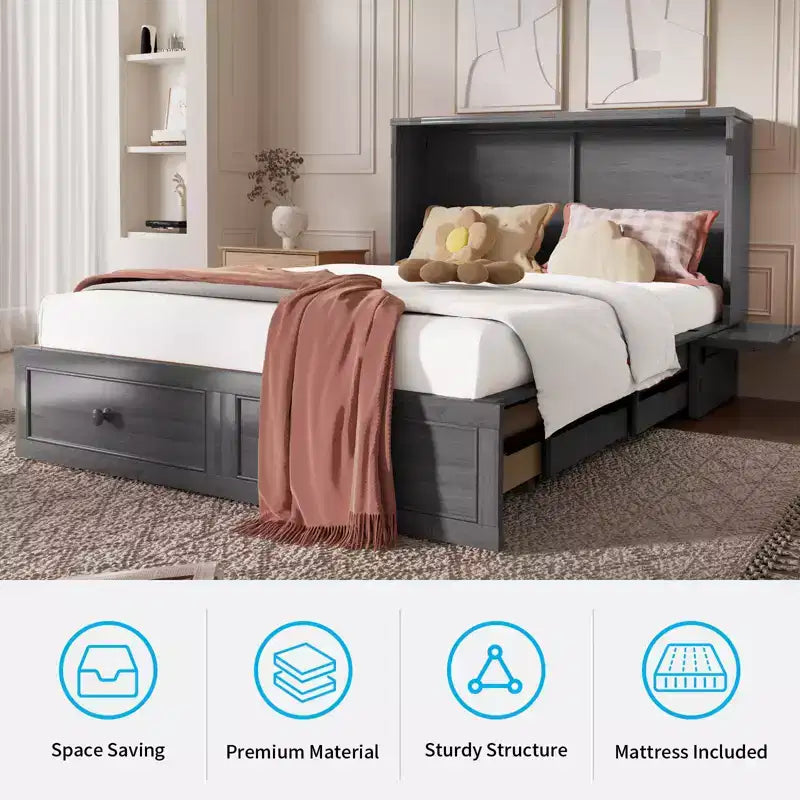 Mjkone Murphy Letto Contenitore Queen Size con Materasso e Spazio di Archiviazione