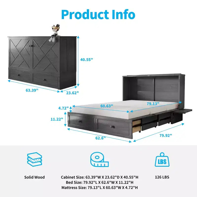 Mjkone Murphy Letto Contenitore Queen Size con Materasso e Spazio di Archiviazione