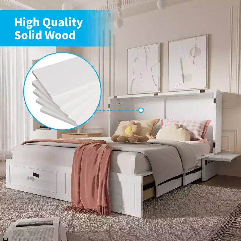 Mjkone Murphy Letto Contenitore Queen Size con Materasso e Spazio di Archiviazione