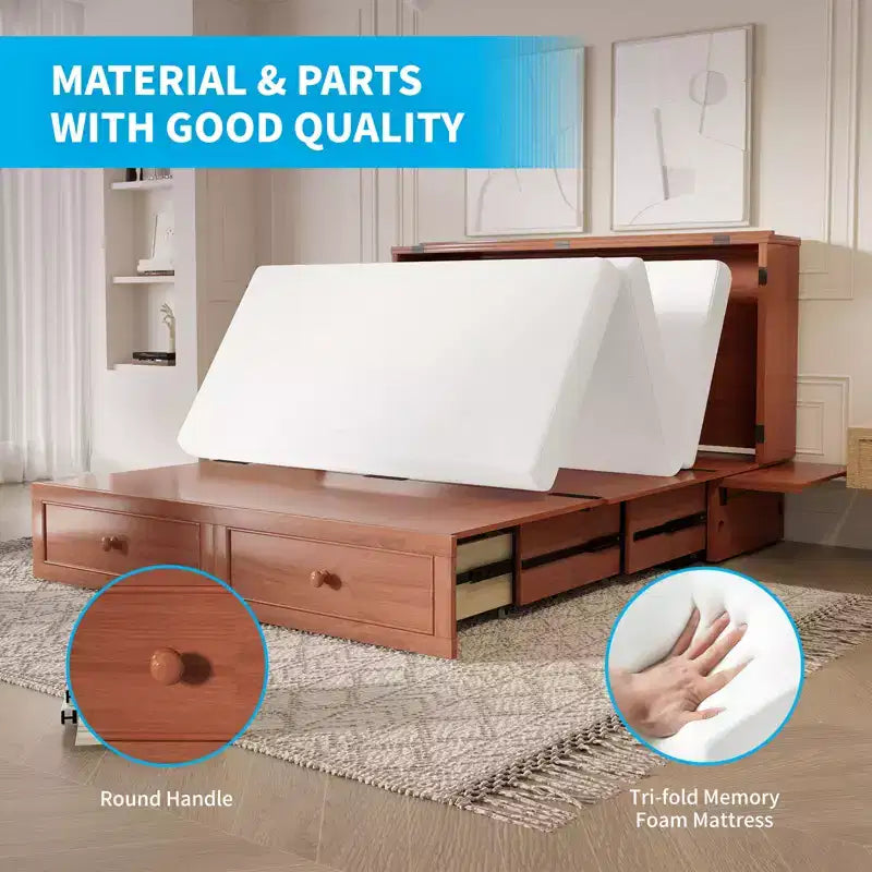 Mjkone Murphy Letto Contenitore Queen Size con Materasso e Spazio di Archiviazione