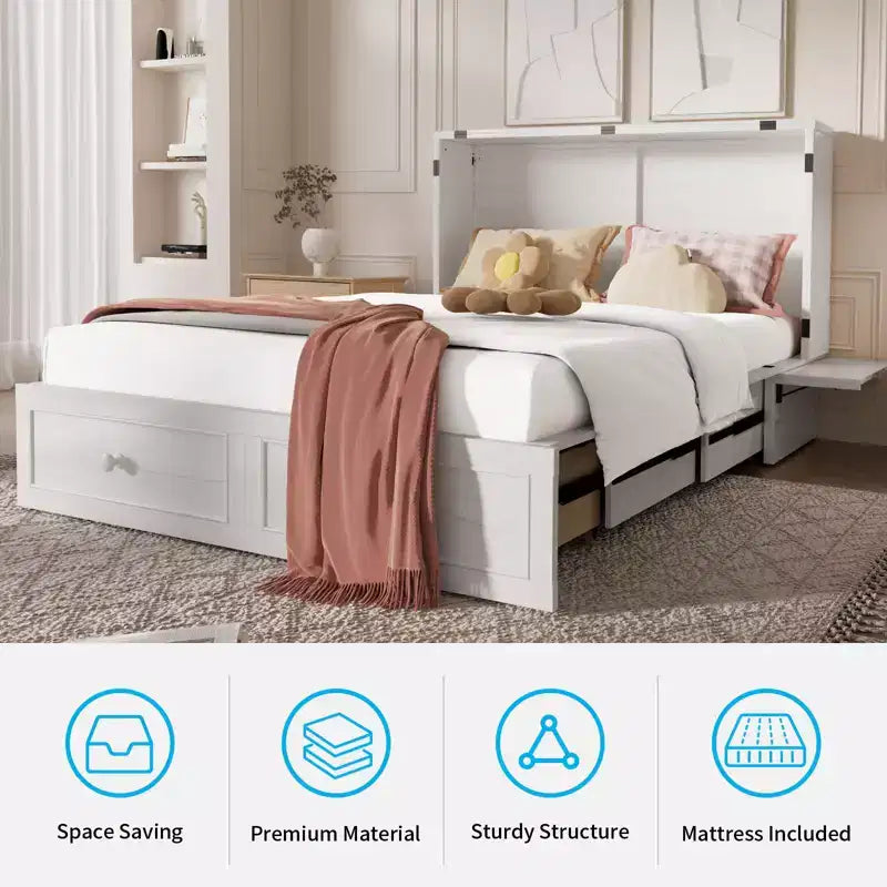 Mjkone Murphy Letto Contenitore Queen Size con Materasso e Spazio di Archiviazione