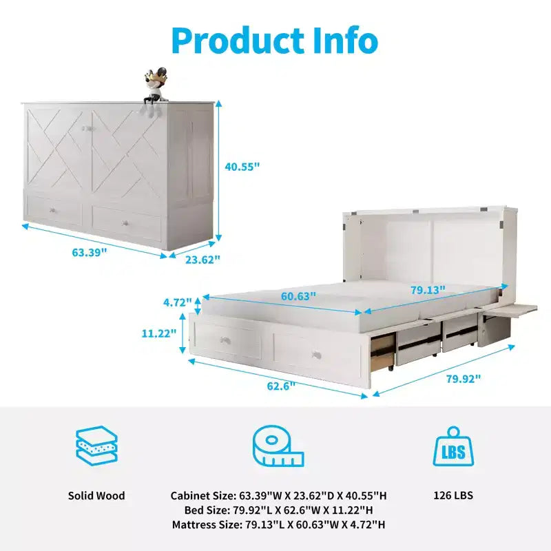 Mjkone Murphy Letto Contenitore Queen Size con Materasso e Spazio di Archiviazione