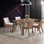 GDFStudio Tony Set da Pranzo 5 Pezzi in Legno di Caucciù con Rivestimento Bouclé