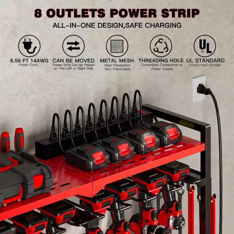Organizzatore portautensili elettrici resistente Hausource con stazione di ricarica 8 posti per trapani regolabile