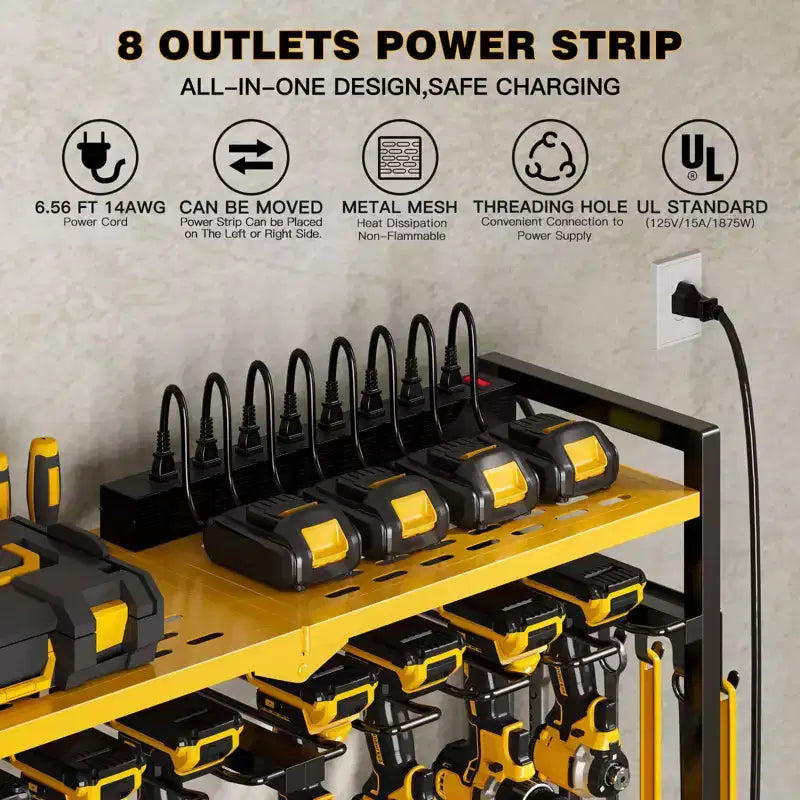 Organizzatore portautensili elettrici resistente Hausource con stazione di ricarica 8 posti per trapani regolabile