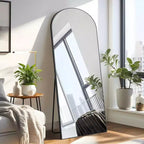 Arched Full Length Mirror, 71x31 Floor Mirror with Brackets, Tempered Full Body Mirror and Removable Wood Art Carving for Bedroom Living Room, Black
