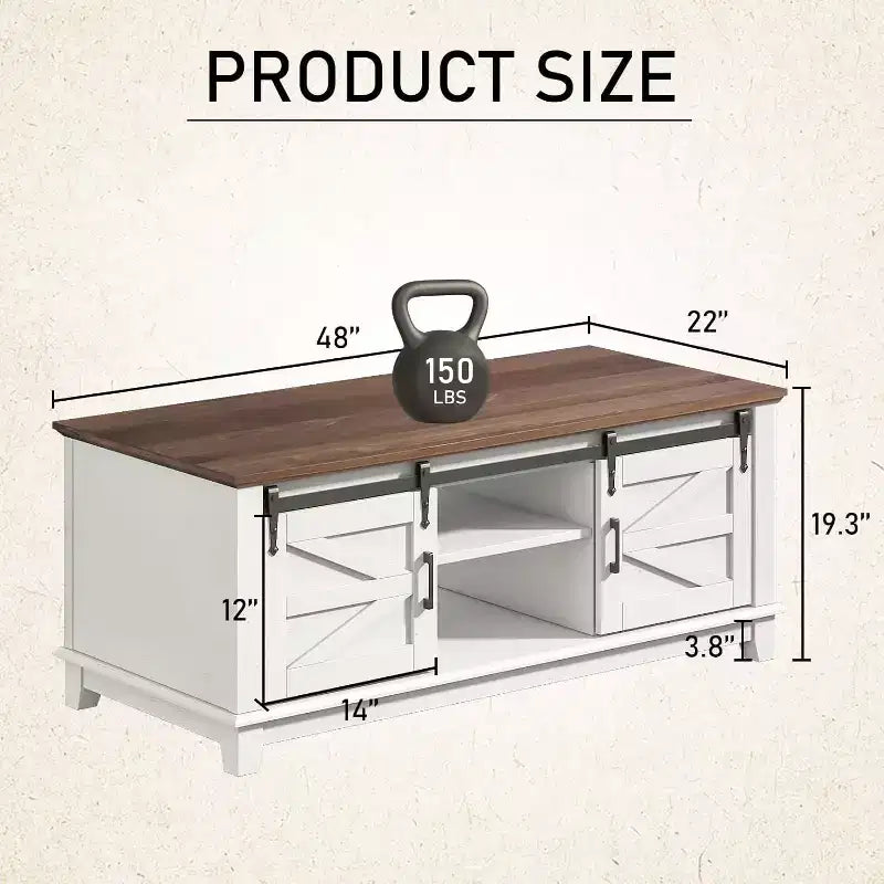 Tavolino da caffè AMERLIFE in stile rustico con ante scorrevoli a fienile e mobiletto contenitore