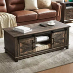 AMERLIFE Farmhouse Coffee Table with Sliding Barn Doors & Storage Cabinet
