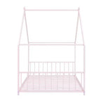 Okak Letto a Piattaforma Matrimoniale con Cassetti, Letto Matrimoniale per Bambini, Letto a Piattaforma in Metallo a Forma di Casa con Rotelle Estraibili, Rosa