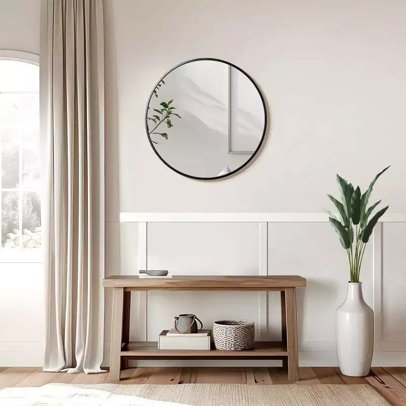 Specchio da bagno rotondo 24x24 con cornice in lega di alluminio, specchio da parete per camera da letto, soggiorno, ingresso, nero