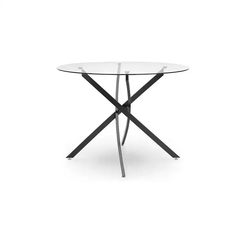 Signature Design by Ashley Tavolo da pranzo rotondo in vetro Pharwynn - Base moderna in metallo nero - Diametro 106,68 cm