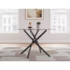 Signature Design by Ashley Tavolo da pranzo rotondo in vetro Pharwynn - Base moderna in metallo nero - Diametro 106,68 cm