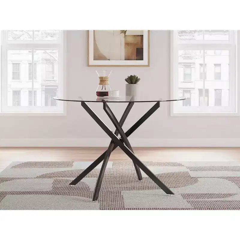Signature Design by Ashley Tavolo da pranzo rotondo in vetro Pharwynn - Base moderna in metallo nero - Diametro 106,68 cm