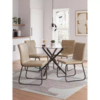 Signature Design by Ashley Tavolo da pranzo rotondo in vetro Pharwynn - Base moderna in metallo nero - Diametro 106,68 cm