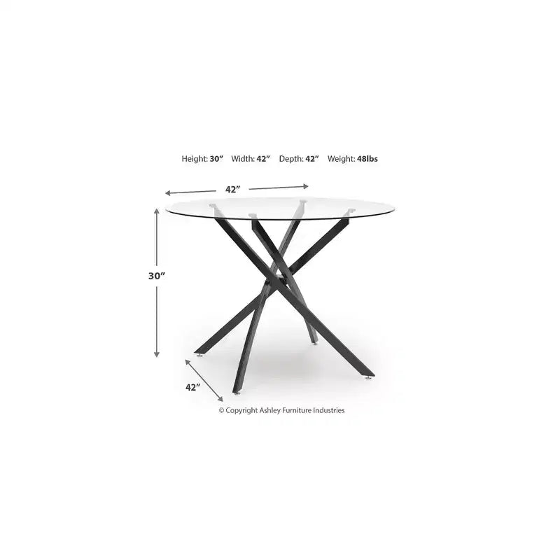 Signature Design by Ashley Tavolo da pranzo rotondo in vetro Pharwynn - Base moderna in metallo nero - Diametro 106,68 cm
