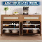 Credenza da Buffet con 2 Ante e Cassetto, Ampia Credenza Rattan per Tavolo da Caffè con Ripiani Regolabili, Tavolo per Caffetteria per Cucina