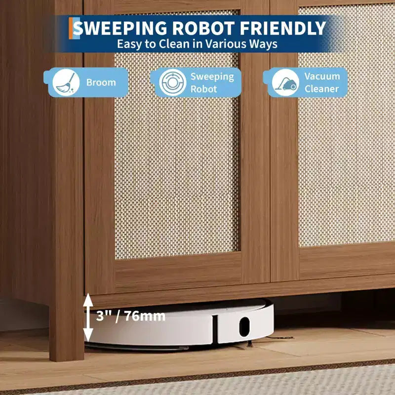 Credenza da Buffet con 2 Ante e Cassetto, Ampia Credenza Rattan per Tavolo da Caffè con Ripiani Regolabili, Tavolo per Caffetteria per Cucina