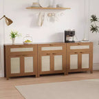 Credenza da Buffet con 2 Ante e Cassetto, Ampia Credenza Rattan per Tavolo da Caffè con Ripiani Regolabili, Tavolo per Caffetteria per Cucina