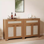 Credenza da Buffet con 2 Ante e Cassetto, Ampia Credenza Rattan per Tavolo da Caffè con Ripiani Regolabili, Tavolo per Caffetteria per Cucina