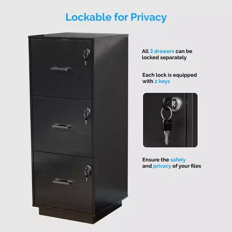 Schedario verticale Karl Home con 3 cassetti in MDF nero 39 cm L