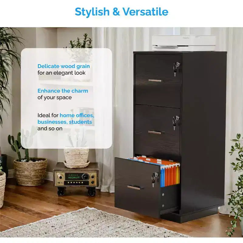 Schedario verticale Karl Home con 3 cassetti in MDF nero 39 cm L