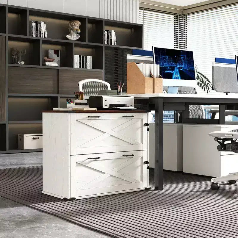 Karl Home Armadietto portadocumenti laterale a 2 cassetti, bianco, in truciolato, larghezza 80 cm