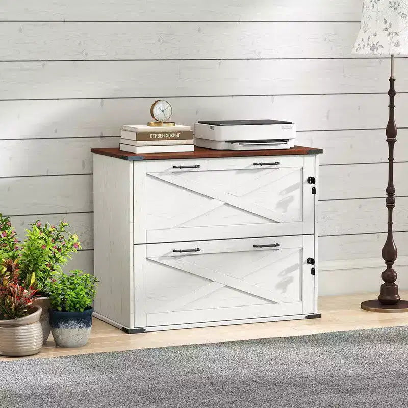 Karl Home Armadietto portadocumenti laterale a 2 cassetti, bianco, in truciolato, larghezza 80 cm