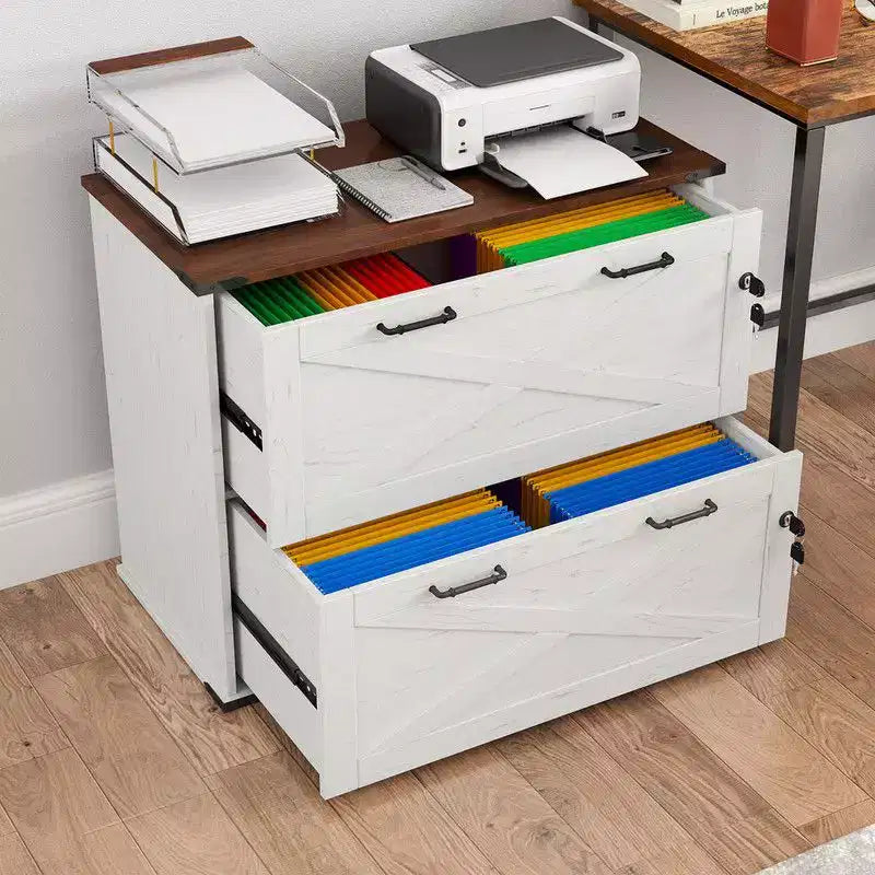 Karl Home Armadietto portadocumenti laterale a 2 cassetti, bianco, in truciolato, larghezza 80 cm