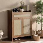 32 Rattan Shoe Cabinet with Storage, 5-Tiers Shoe Organizer Storage Cabinets with Shelves & Doors