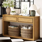 55 Console Table, Rustic Wooden Entryway Table with Storage Drawers and Open Shelf, Elegant Sofa Table for Hallway and Living Room (Natural)