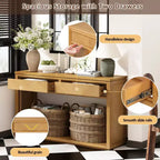 55 Tavolino Console, Tavolo d'ingresso rustico in legno con cassetti e ripiano aperto, Elegante Tavolino da divano per corridoio e soggiorno (Naturale)