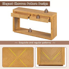 55 Tavolino Console, Tavolo d'ingresso rustico in legno con cassetti e ripiano aperto, Elegante Tavolino da divano per corridoio e soggiorno (Naturale)
