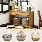 55 Tavolino Console, Tavolo d'ingresso rustico in legno con cassetti e ripiano aperto, Elegante Tavolino da divano per corridoio e soggiorno (Naturale)